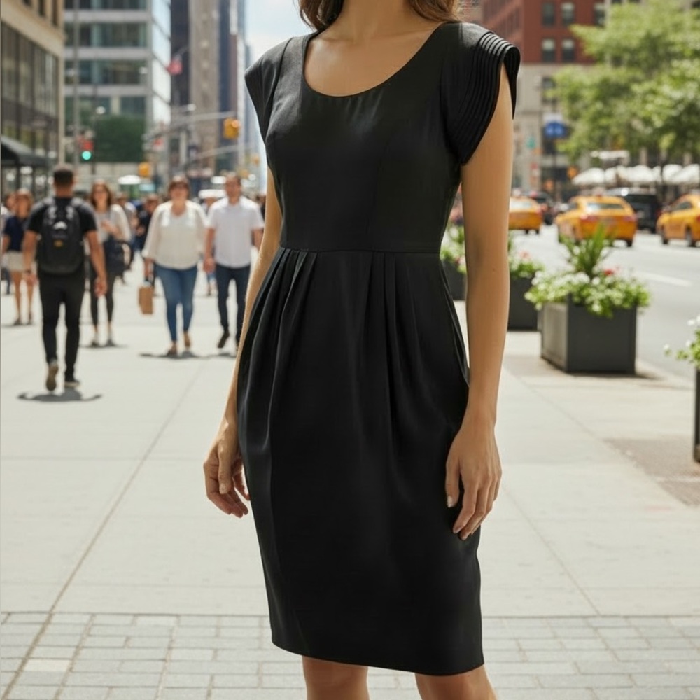 Betsey Johnson Elegant Black Satin Midi Dress